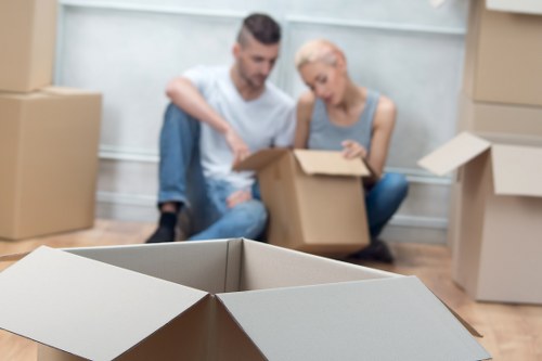 Packed boxes and furniture ready for transport by a removals company